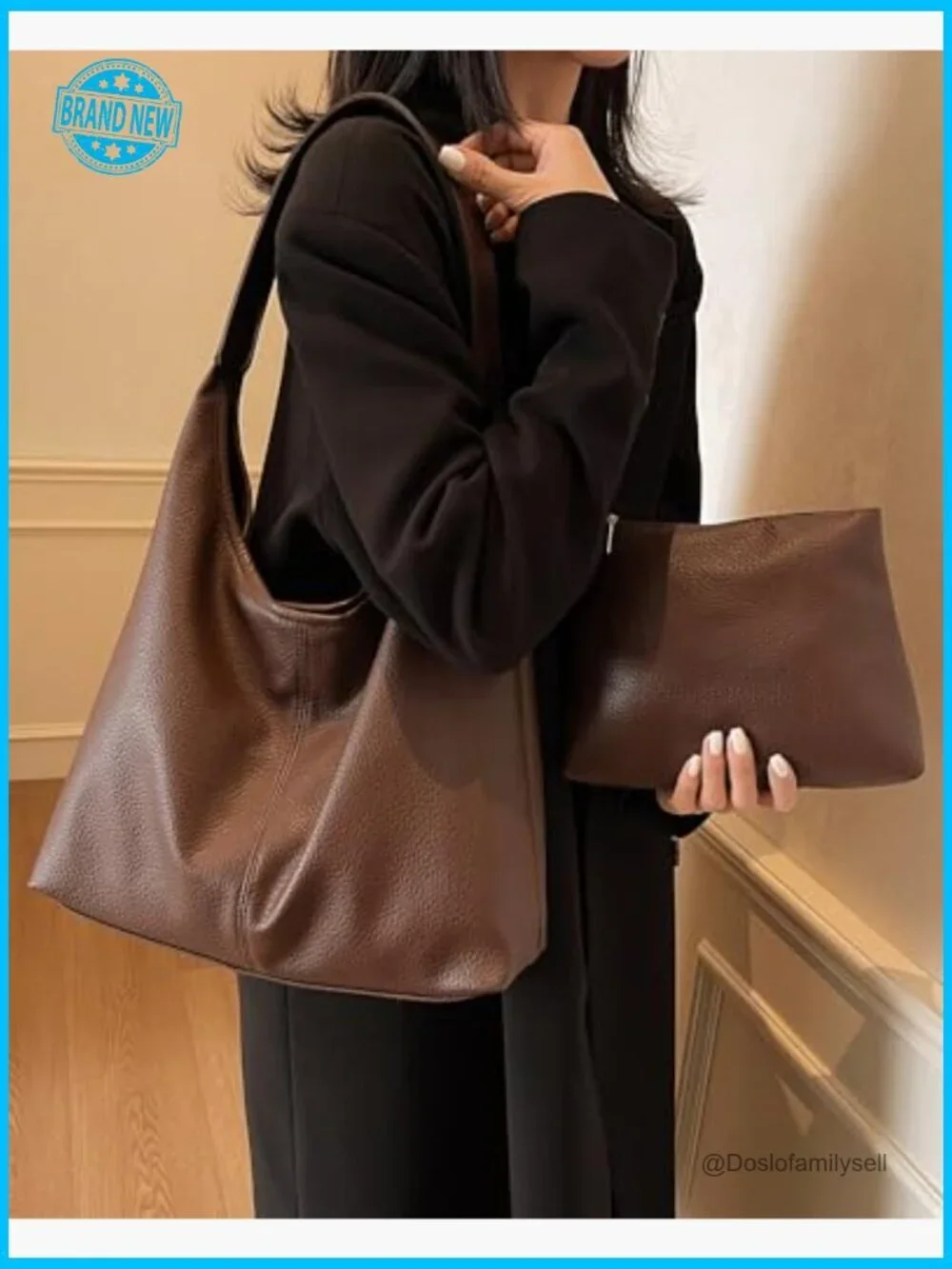 Faux Leather Hobo Tote Bag Minimalist Chic Spacious Shoulder Bag Everyday Use